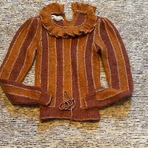 Adrienne Vittadini Ruffled Brown and Tan Sweater